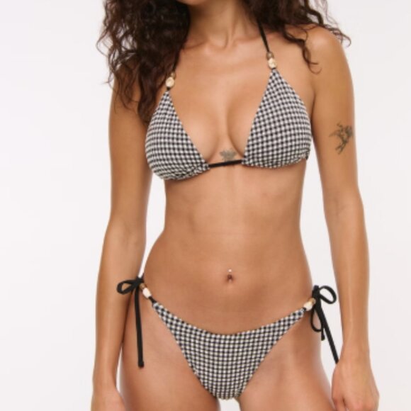 NWT Abercrombie & Fitch SET Black Gingham Seersucker Bikini Set Top L -Bottom XS - Picture 1 of 16
